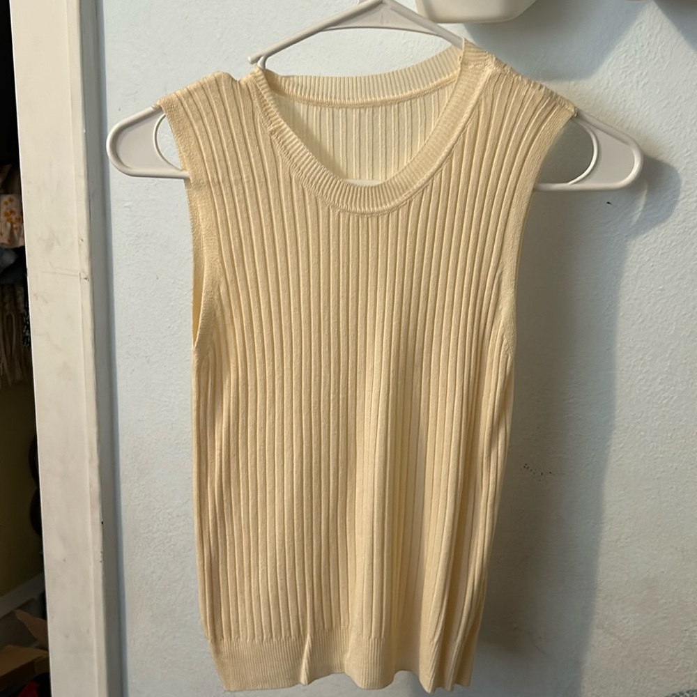 Free Size Beige Ribbed Tank Top